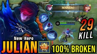 29 Kills!! New Hero Fighter Mage Julian is Broken! - New Hero Tryout ~ MLBB