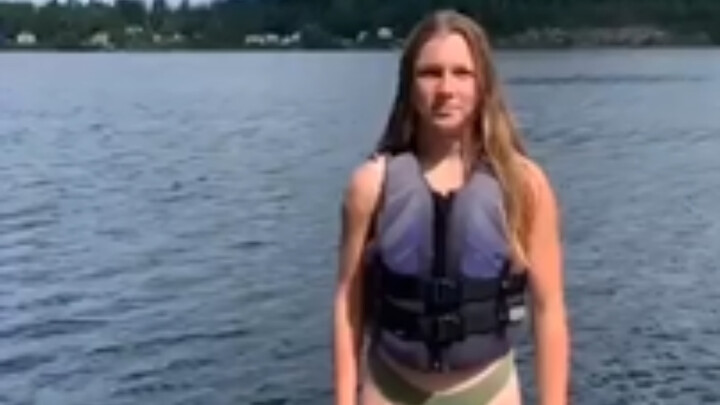 She’s wearing 18 life jackets, looking like a Transformer.
