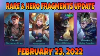 Rare & Hero Fragments Update Available February 23, 2022 Release Date | MLBB