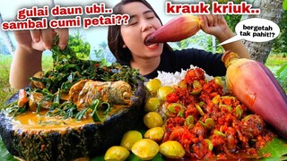 NIKMAT AMBYAR❗GULAI DAUN UBI SAMBEL CUMI PETAI LALAPAN MENTAH JENGKOL MUDA JANTUNG PISANG MENTAH