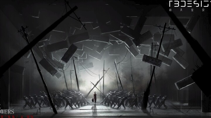 Display of stage design drawings for the dance drama "The Flowers of War"