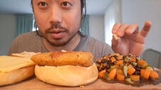 ASMR FISHBURGER, FILET AMERICAIN BURGER, CARROT & BEAN SALAD - Eating Sounds
