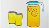 Menggambar es jeruk || Cara menggambar dan mewarnai es jus