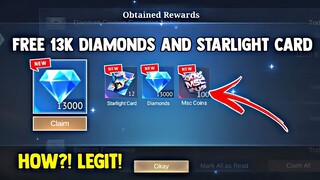 FREE 13K DIAMONDS AND STARLIGHT CARD! FREE DIAMONDS! LEGIT! (CLAIM FREE!) | MOBILE LEGENDS 2023