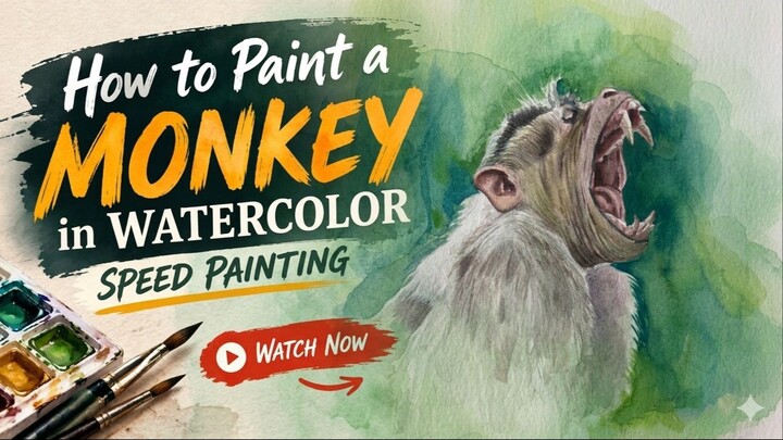 How to Paint a MONKEY in WATERCOLOR speep painting 水彩