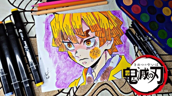 (Speed Drawing) Menggambar Zenitsu Satsuma Dari serial anime - Kimetsu No Yaiba