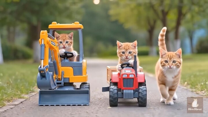 Mama Cat Works Hard at a Fried Chicken Shop to Buy an Excavator Toy for Kitten ❤