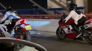 Ducati female rider on the elevated highway late at night #DucatiV2 #femalebiker #motorcyclebeauty