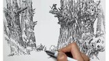 [Vẽ tranh] Khu rừng rậm (Phiên bản đen trắng)