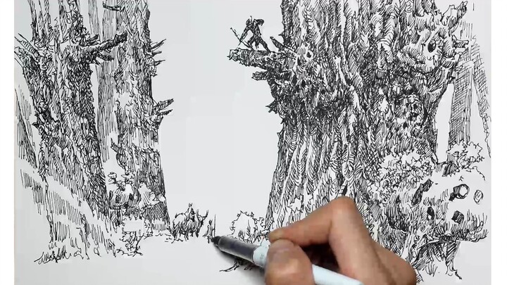 Sketsa hutan, jika like melebihi 1.000, rilis video kecepatan normal.