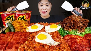 ASMR MUKBANG 집밥 열라면 치즈 통스팸 김치 계란후라이 먹방! FIRE NOODLES & CHEESE SPAM EATING SOUND!