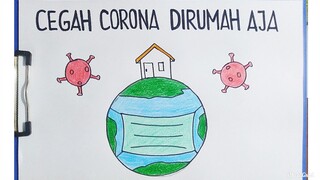 Cara Menggambar Poster Virus Corona Covid 19 dengan Mudah - Stay At Home Dirumah Aja