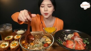 Trứng scotch, mì soba,, cơm trộn cá hồi sống 2 #amthuc