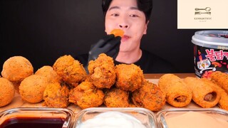 Mukbang gà rán giòn sốt phô mai phần 2 #anngon