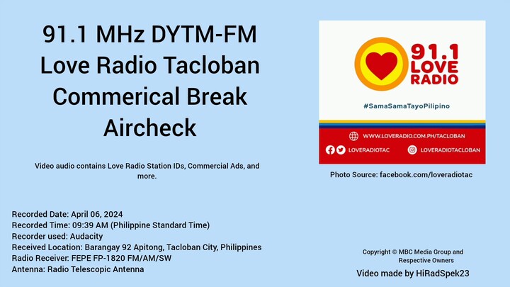 91.1 MHz DYTM-FM Love Radio Tacloban commercial break aircheck