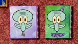 Turn into two pools of paint, and then draw them into yellow Squidward and red Squidward