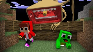 MIKEY & JJ ESCAPE FROM GIANT MEGAHORN SIREN HEAD IN MINECRAFT - MAIZEN PARODY MIZEN MAZEN FENDY