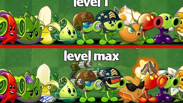 PvZ 2 十种类型的植物1级与满级之间的比较- 普攻与大招有何不同