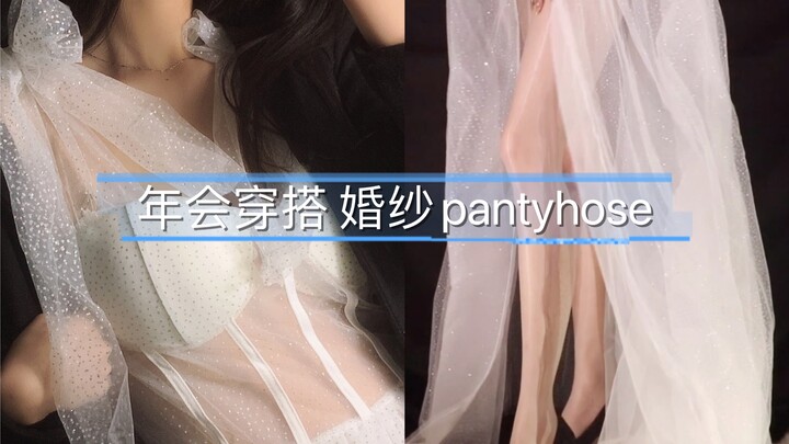 Modern light wedding dress with glossy sky-blue stockings and chicken congee heels