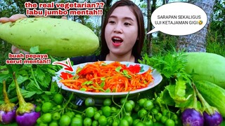 MUKBANG SAYURAN MENTAH TANPA NASI LALAPAN MENTAH LABU JUMBO LEUNCA TERONG KECIPIR PEPAYA MENTAH