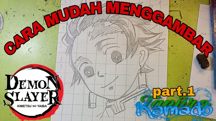 cara yg sangat lah mudah menggambar anime karakter tanjiro part.1 sketsa