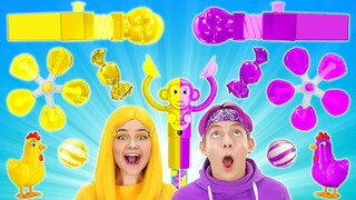 กินอาหารแค่สีเดียวนาน 24 ชั่งโมง || กินอาหารสีม่วง VS สีเหลือง โดย 123 GO! TRENDS