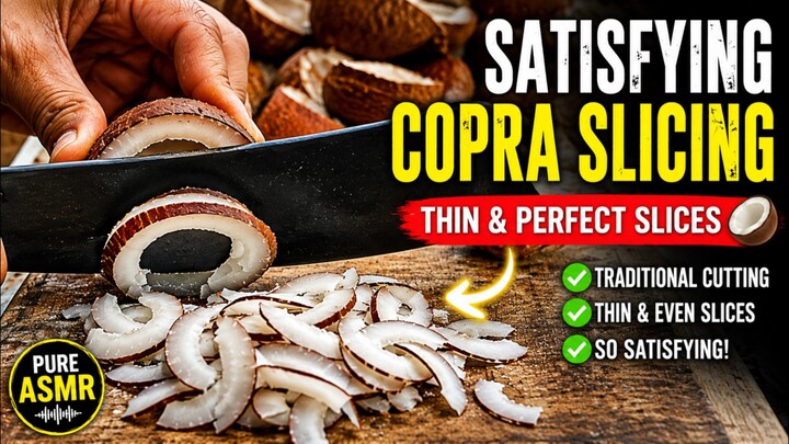 A satisfying copra slicing process 🥥🔪