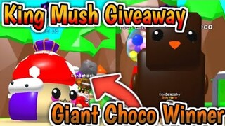 KING MUSH GIVEAWAY!😱GIANT CHOCO CHICKEN WINNER!🎉ROBLOX BUBBLEGUM SIMULATOR!