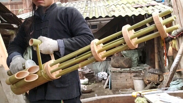Since he can't go out now, he makes the "gatling gun" at home everyday