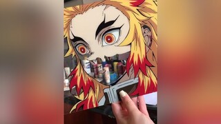 i saw  do this so i thought i’d try it ! glasspainting rengoku demonslayer