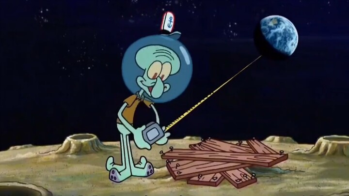 SpongeBob dan Sandy tiba di bulan, dan Squidward secara tidak sengaja menaiki roket