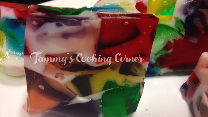 Broken Glass Jello (Marble Rainbow Jello) Thach Rau Cau (Thạch Rau Câu Nhiều Màu Vị)