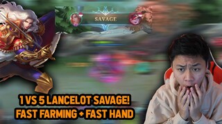 1 VS 5 SAVAGE LANCELOT JEJE FAST FARMING + FAST HAND GAMEPLAY - Mobile Legends