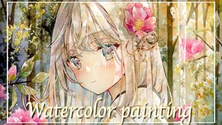 アナログイラストメイキング｜(คำบรรยายภาษาอังกฤษ)ภาพวาดสีน้ำ｜สีน้ำใส