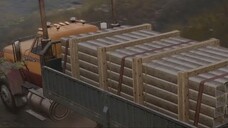 Transportation of metal pipes off-road on GMC MH950 trucks