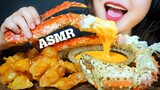 ASMR KING CRAB AND PUMPKIN DUMPLING WITH CHEESY SAUCE , RAW SEAWEED EATING SOUNDS | LINH-ASMR 먹방