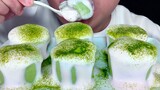 Different chewing sounds when eating lava matcha jelly