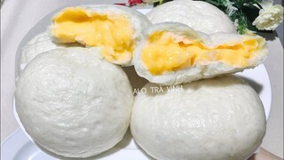 Cách làm BÁNH BAO NGỌT Nhân Kem Trứng Sữa CUSTARD- mềm xốp thơm ngon rất đơn giản