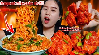 MUKBANG BAKSO JUMBO SAMBEL PETE 2 BUNGKUS MIE PEDAS CABE RAWIT UTUH#makancabementah#lalapanmentah