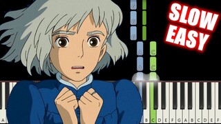 Howl's Moving Castle Theme [SLOW EASY Piano Tutorial] (Synthesia) // TopAnimeMusic