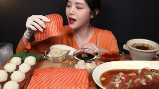 SUB) ! 🍣 Salmon Sashimi & Marinated Salmon Mukbang Asmr