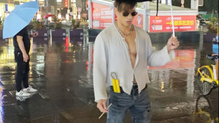 Brother Crow is truly dedicated; he even comes out to perform in the rain.