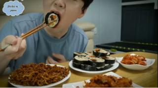 Kimbap, mì tương đen, thịt xào phần 1 #mukbang