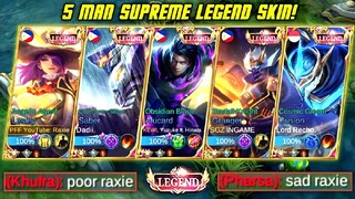 5 MAN SUPREME LEGEND SKIN!! (RAXIE + YUZUKE + RECHO + iNGAME + DADI) VS TRASHTALKER COLLECTOR SQUAD!