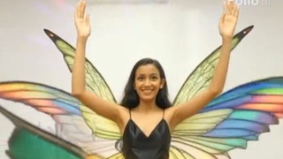 twirls gracefully in a colorful classroom, enchanting c