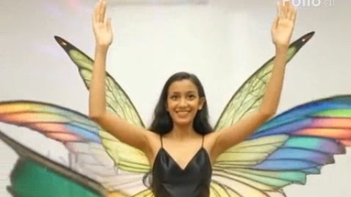 twirls gracefully in a colorful classroom, enchanting c
