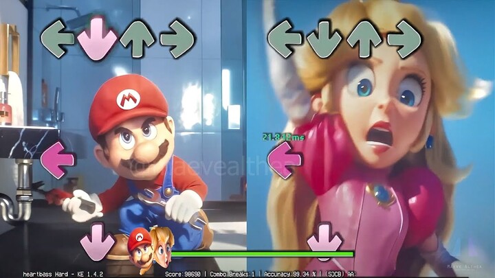 Mario and Peach in Friday Night Funkin Heartbass FNF - The Super Mario Bros Meme