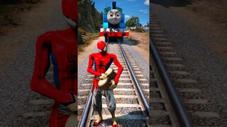 GTA V: FRANKLIN SAVING SPIDERMAN INDIA FROM THOMAS THE TRAIN #shorts #trains