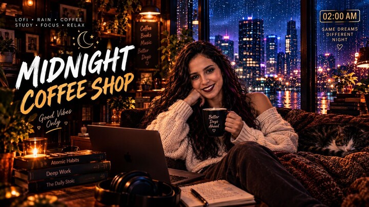 Midnight Coffee Shop 🌙☕ Rainy Night Lofi Beats for Study, Focus & Relax