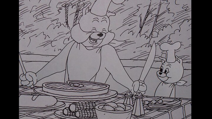 1,091 hand-drawn frames recreate the Tom and Jerry episode "Father-Son Barbecue Picnic".